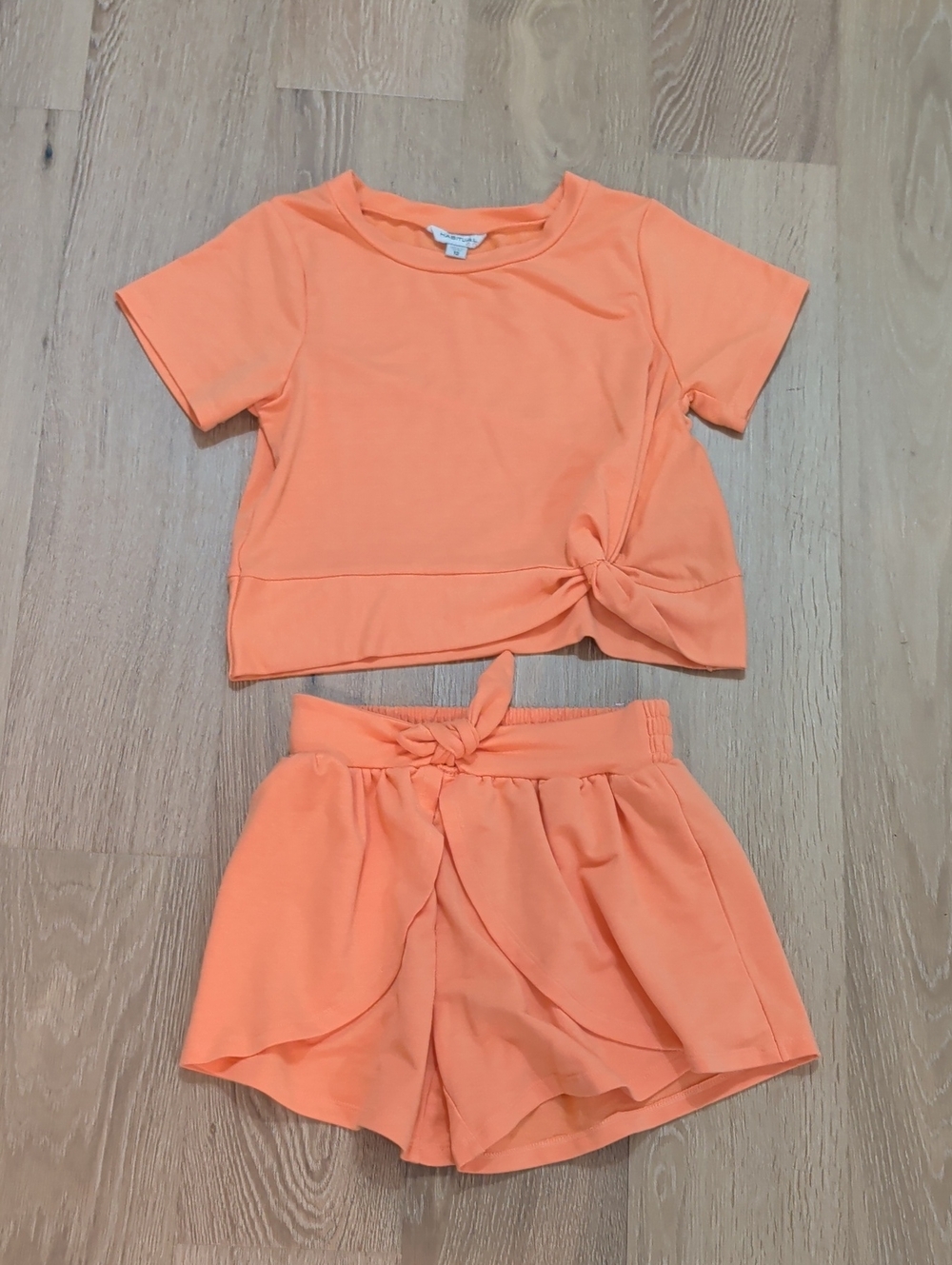 Habitual Peach Orange Girls Two-Piece Knot Front Top & Shorts Set